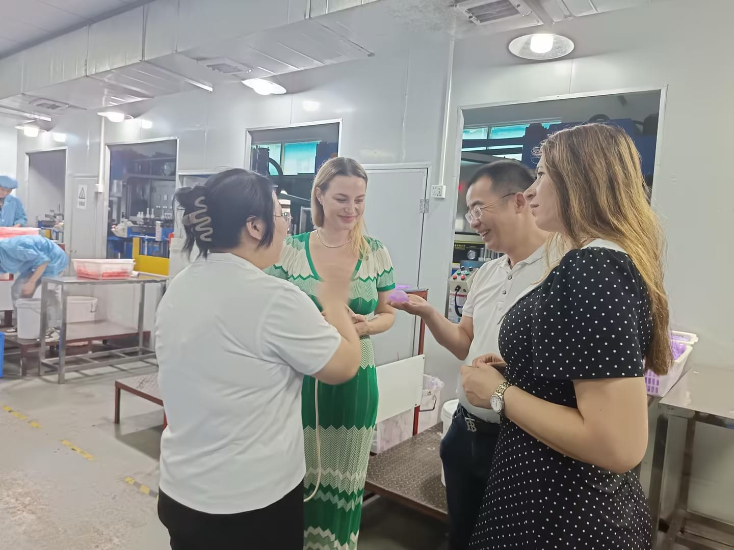 On-site product demonstration of a customized menstrual cup with our Romanian client