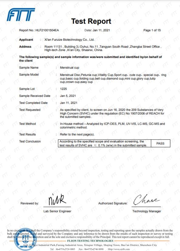 Export compliance support with SGS test reports for global menstrual cup shipments