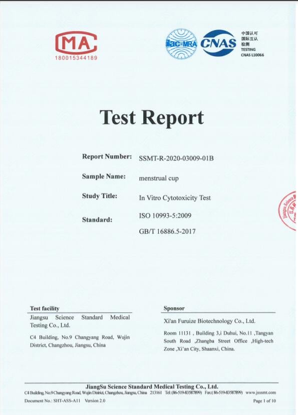 Latest SGS third-party test reports for menstrual cup material and product verification