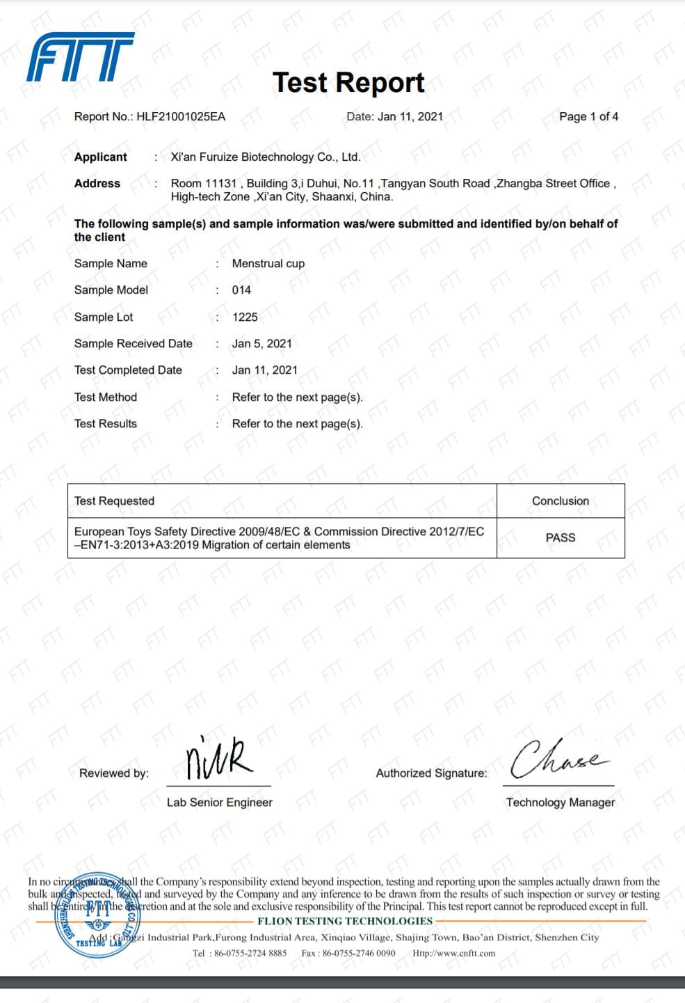 SGS material and product test items for medical silicone menstrual cups